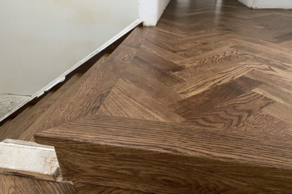 Herringbone hardwood floor installation, staining and finishing LUKS Construction Seattle, Bellevue, Redmond, Mercer Island, Sammamish, Issaquah