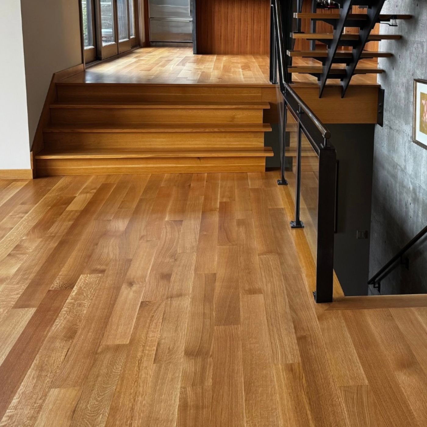 Hardwood floor refinishing result in Seattle WA with warm matte finish